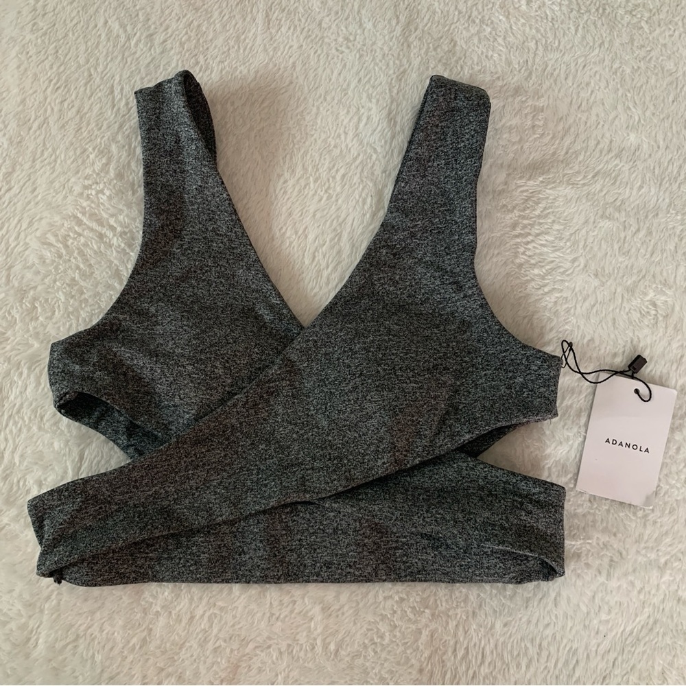 Adanola Gray Cross-Front Sports Bra Size M